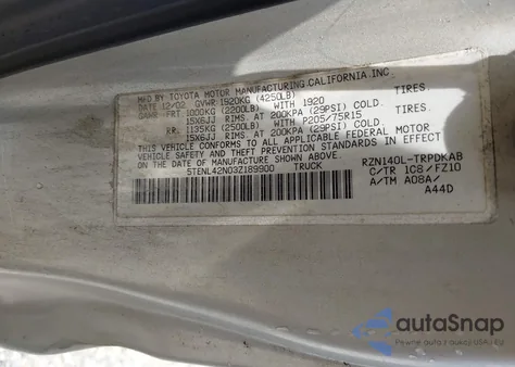 2003 Toyota Tacoma from USA, damaged, VIN 5TENL42N03Z189900